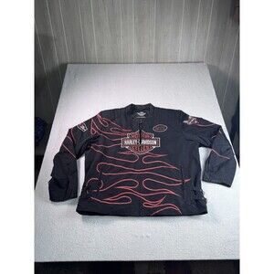 Harley-Davidson Men's Black Nylon Riding Jacket with Red Flames Full Zip Biker